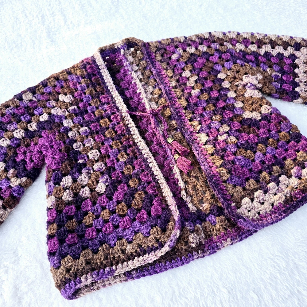 NEW Hexagon Granny Cardigan Open Front Handmade Crocheted Size